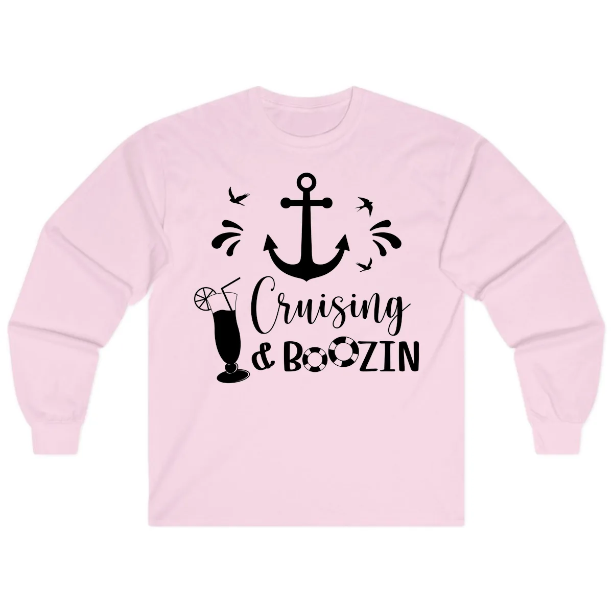 Cruising & Boozin Anchor Long Sleeve in Light Pink
