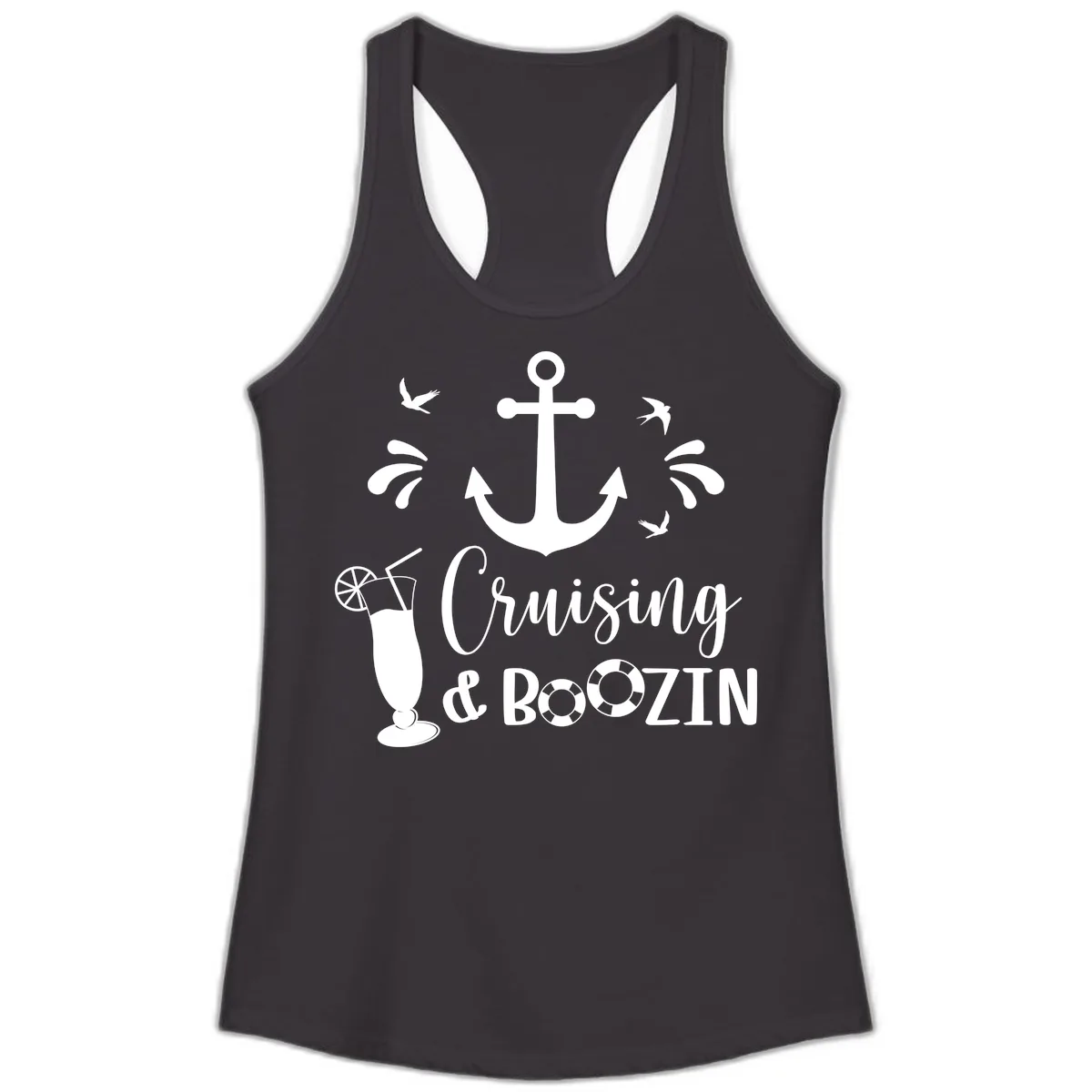 Cruising & Boozin Anchor Ladies Tank in Black