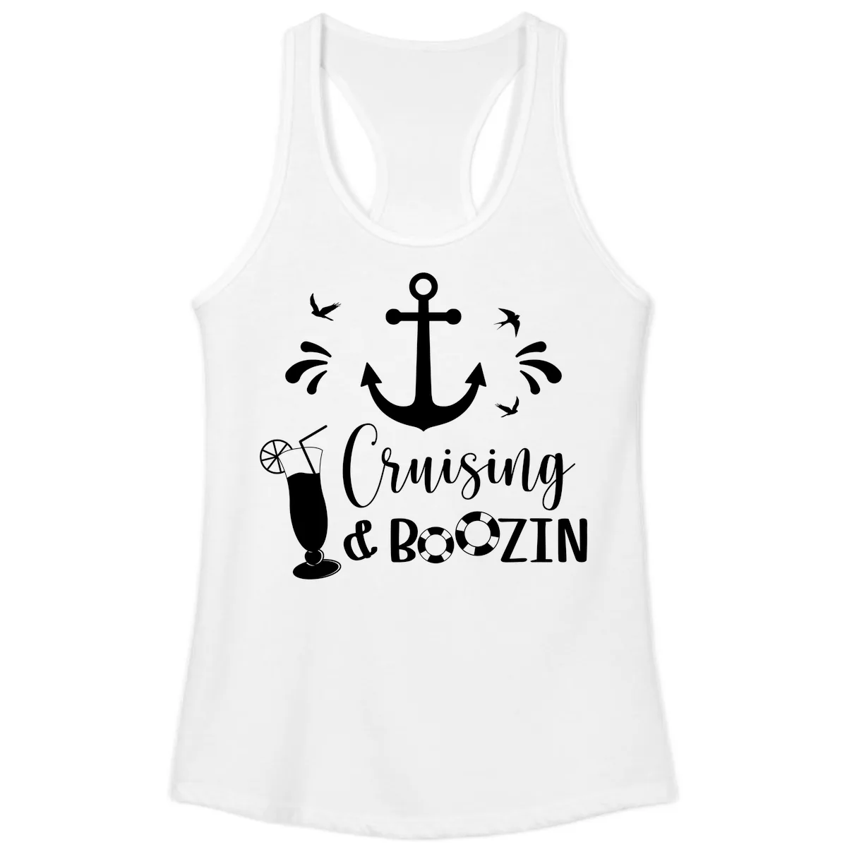 Cruising & Boozin Anchor Ladies Tank in White