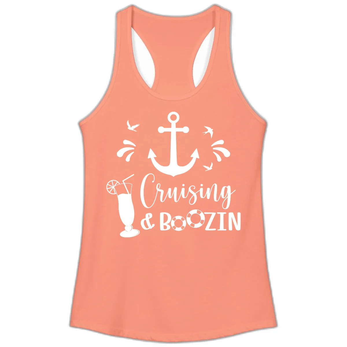 Cruising & Boozin Anchor Ladies Tank in Solid Light Orange