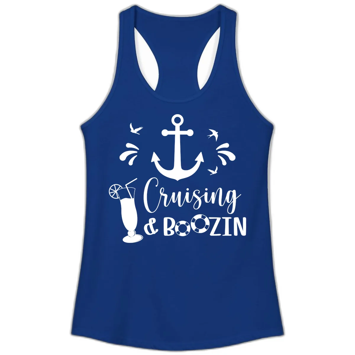 Cruising & Boozin Anchor Ladies Tank in Solid Royal