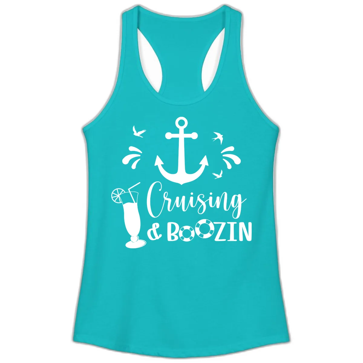 Cruising & Boozin Anchor Ladies Tank in Tahiti Blue
