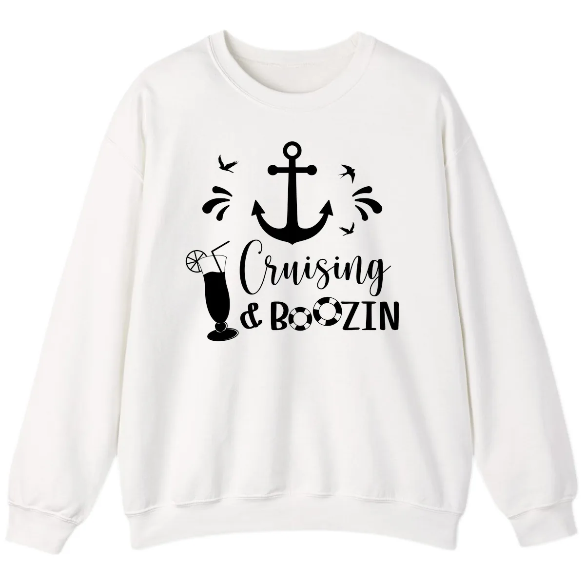 Cruising & Boozin Anchor Sweatshirt in White