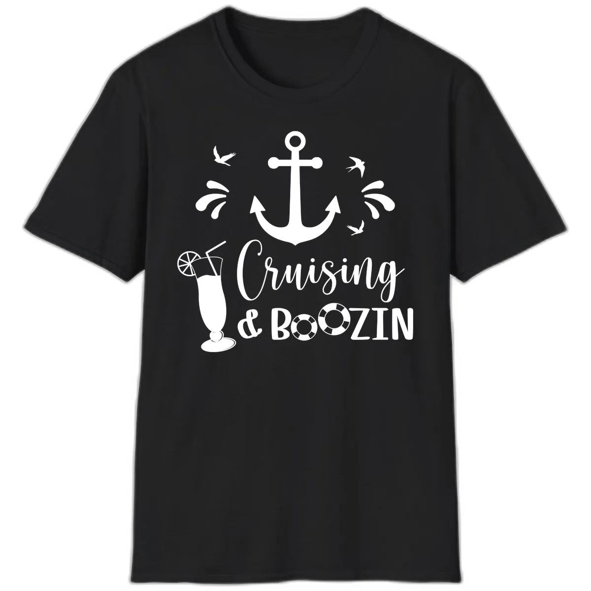 Cruising & Boozin Anchor T-Shirt in Black