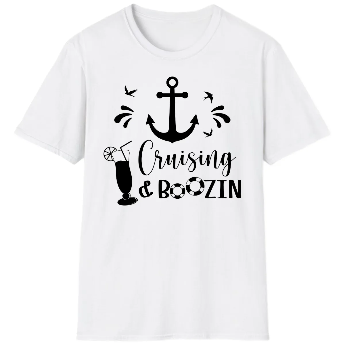 Cruising & Boozin Anchor T-Shirt in White