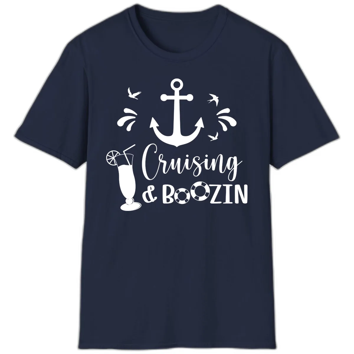 Cruising & Boozin Anchor T-Shirt in Navy