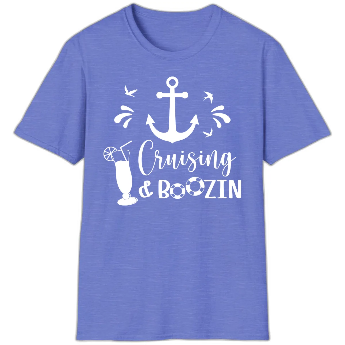 Cruising & Boozin Anchor T-Shirt in Heather Royal