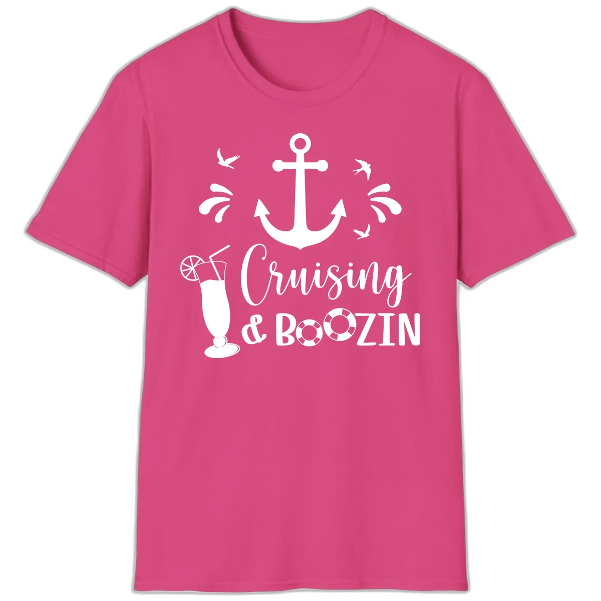 Cruising & Boozin Anchor T-Shirt in Heliconia