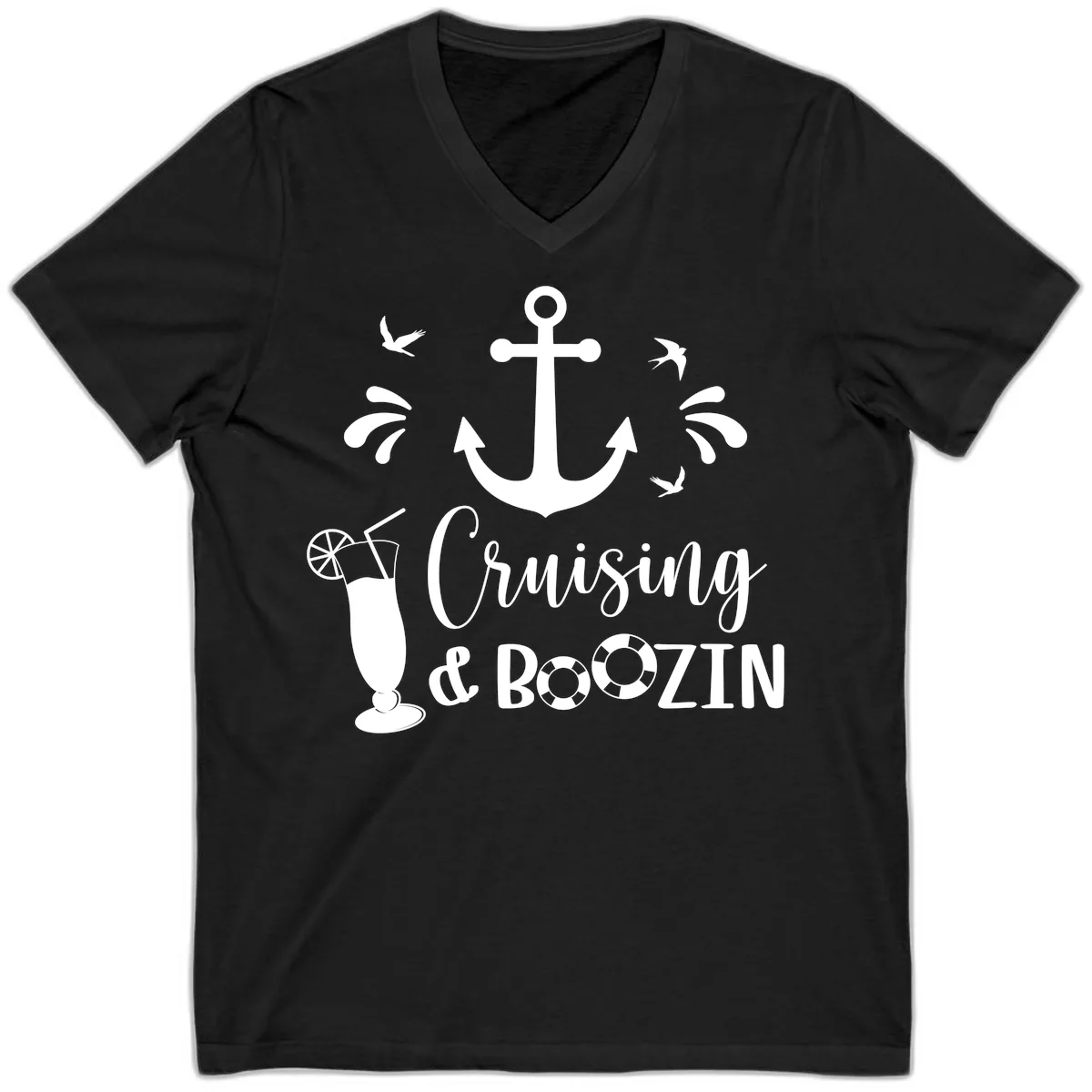 Cruising & Boozin Anchor V-Neck in Black