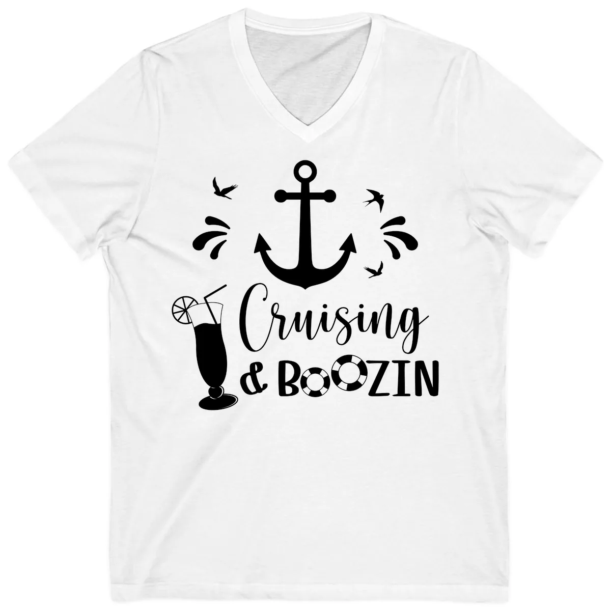 Cruising & Boozin Anchor V-Neck in White