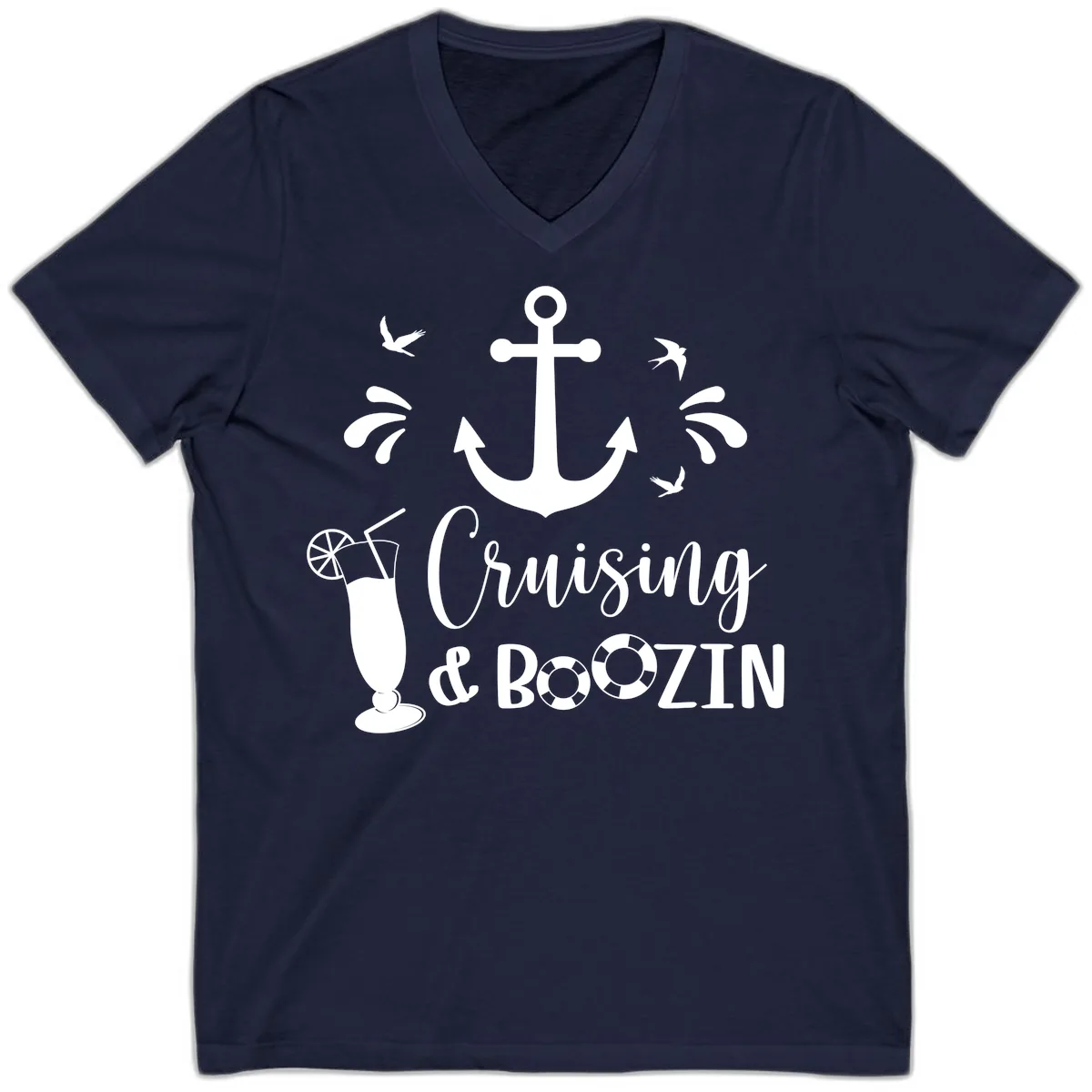 Cruising & Boozin Anchor V-Neck in Navy