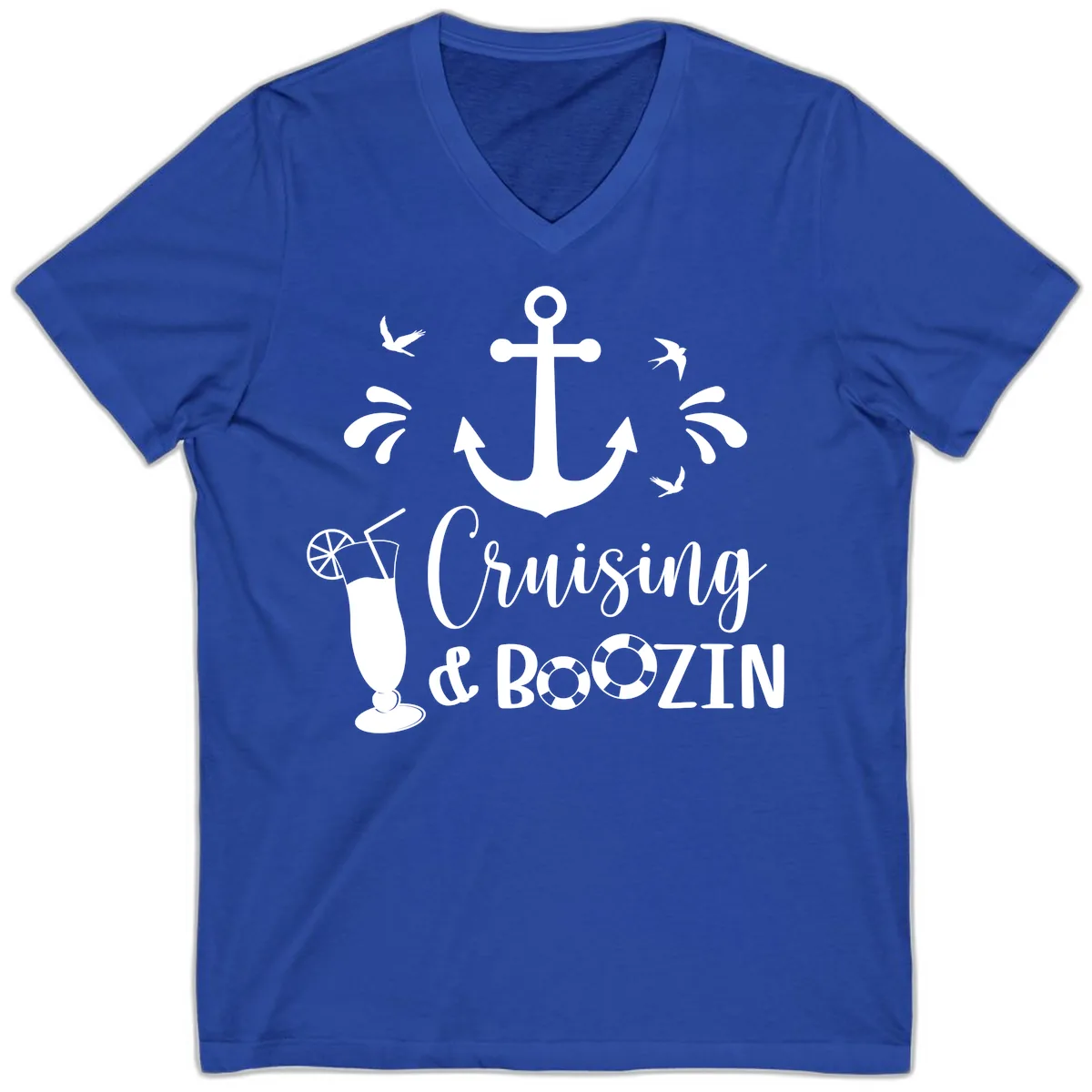 Cruising & Boozin Anchor V-Neck in True Royal