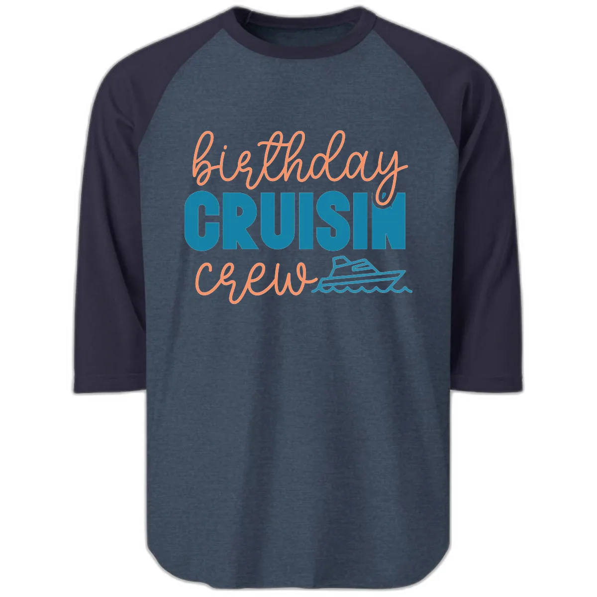 Birthday Crushin' Crew Raglan 3/4 in Heather Denim Navy
