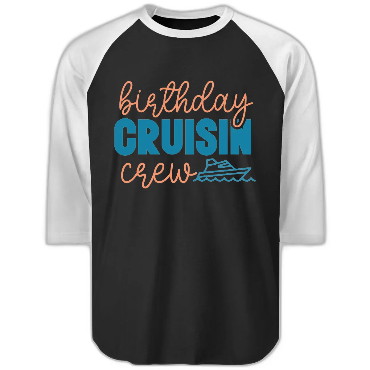 Birthday Crushin' Crew Raglan 3/4 in Black White