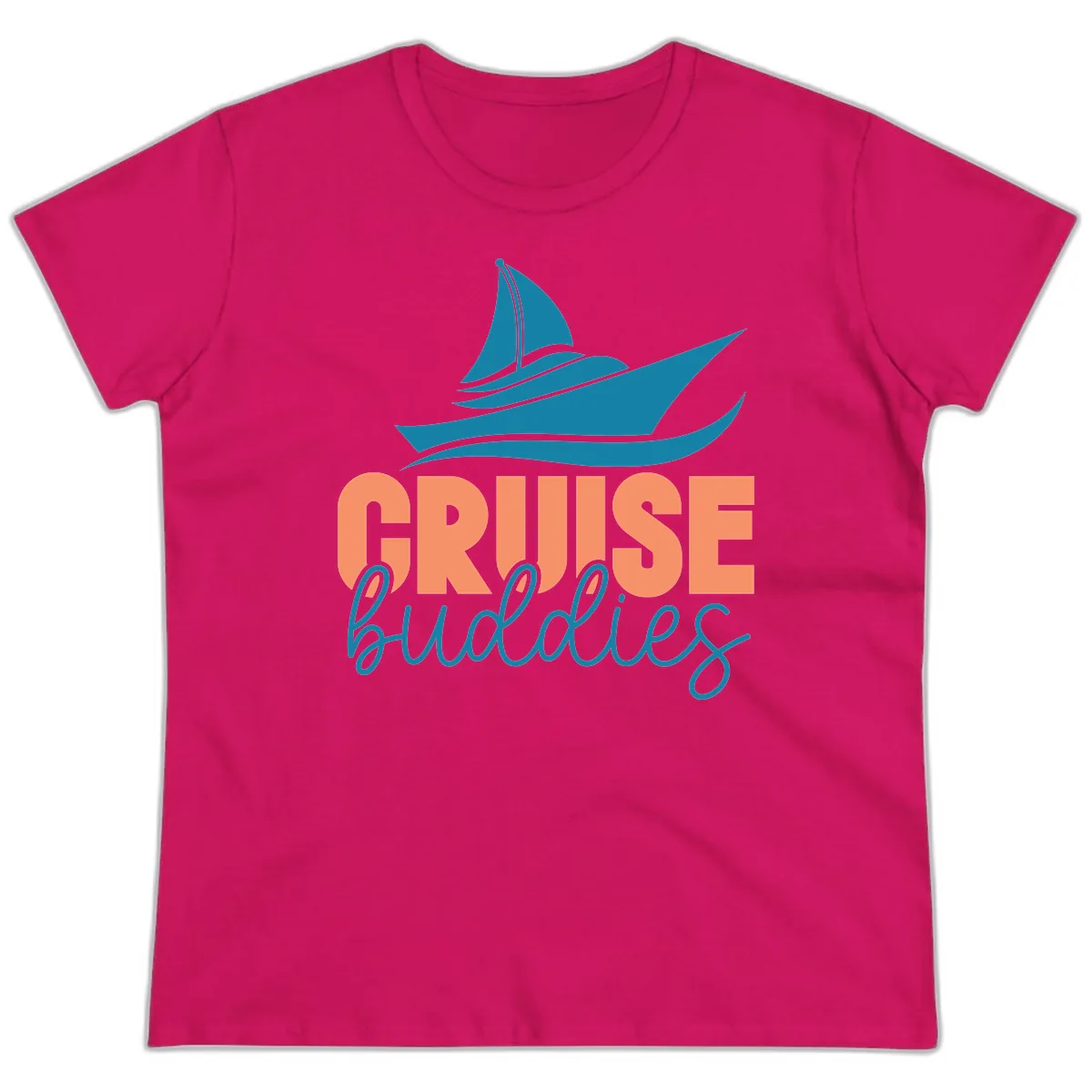 Cruise Buddies Ship Design Ladies Tee in Heliconia