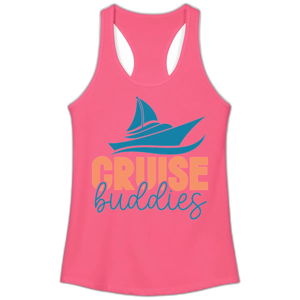 Cruise Buddies Ship Design Ladies Tank in Solid Hot Pink