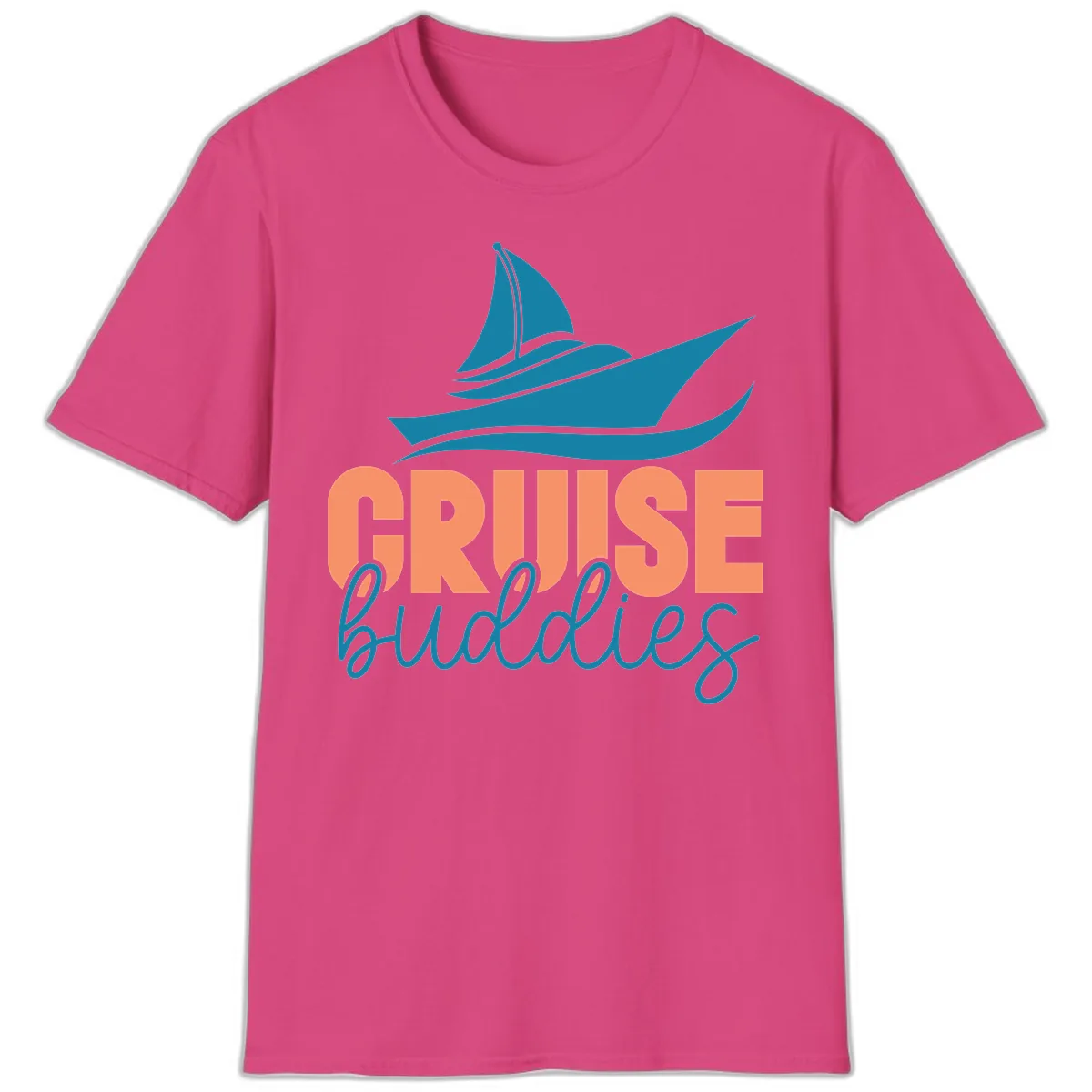 Cruise Buddies Ship Design T-Shirt in Heliconia