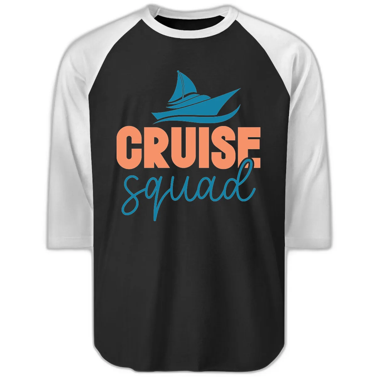 Cruise Squad Sailboat Raglan 3/4 in Black White