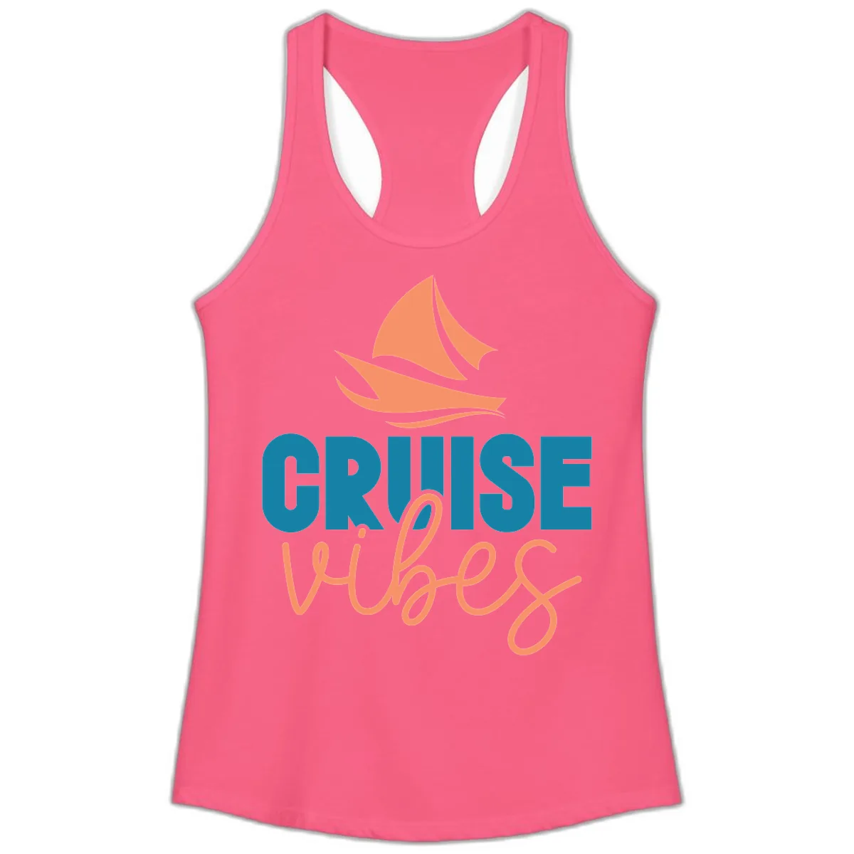 Cruise Vibes Sailing Design Ladies Tank in Solid Hot Pink