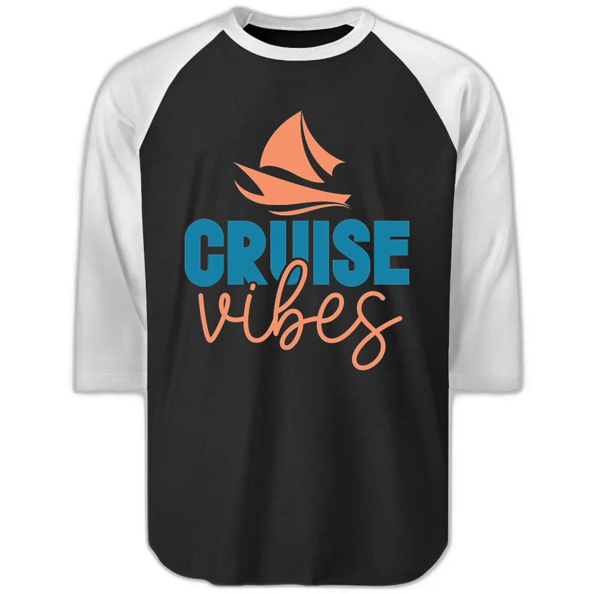 Cruise Vibes Sailing Design Raglan 3/4 in Black White