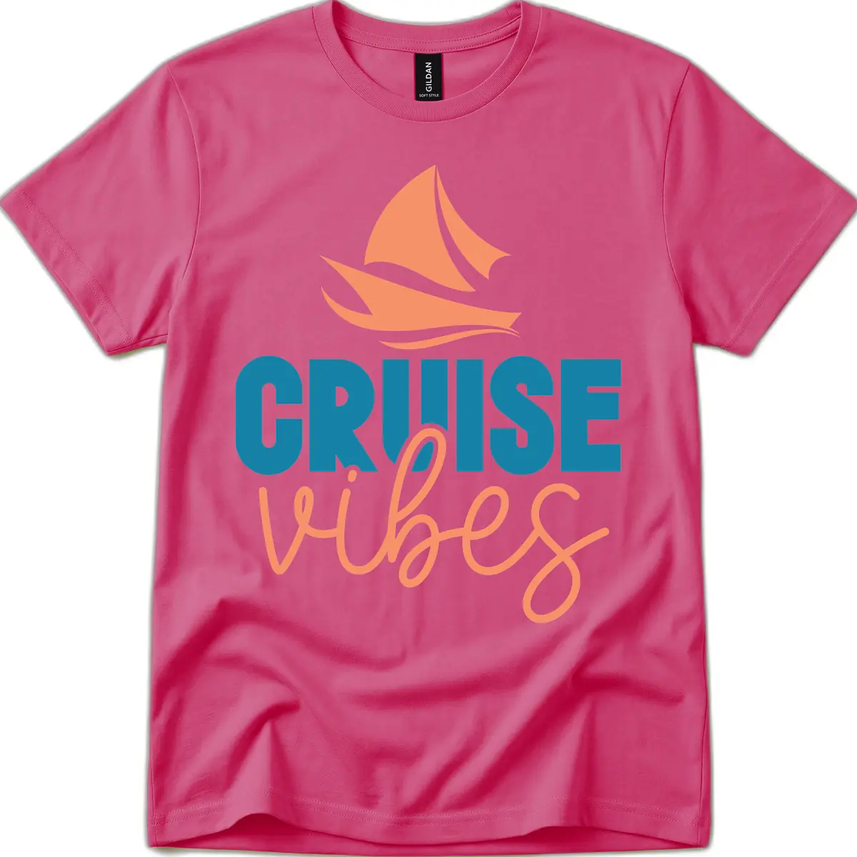 Cruise Vibes Sailing Design T-Shirt in Heliconia