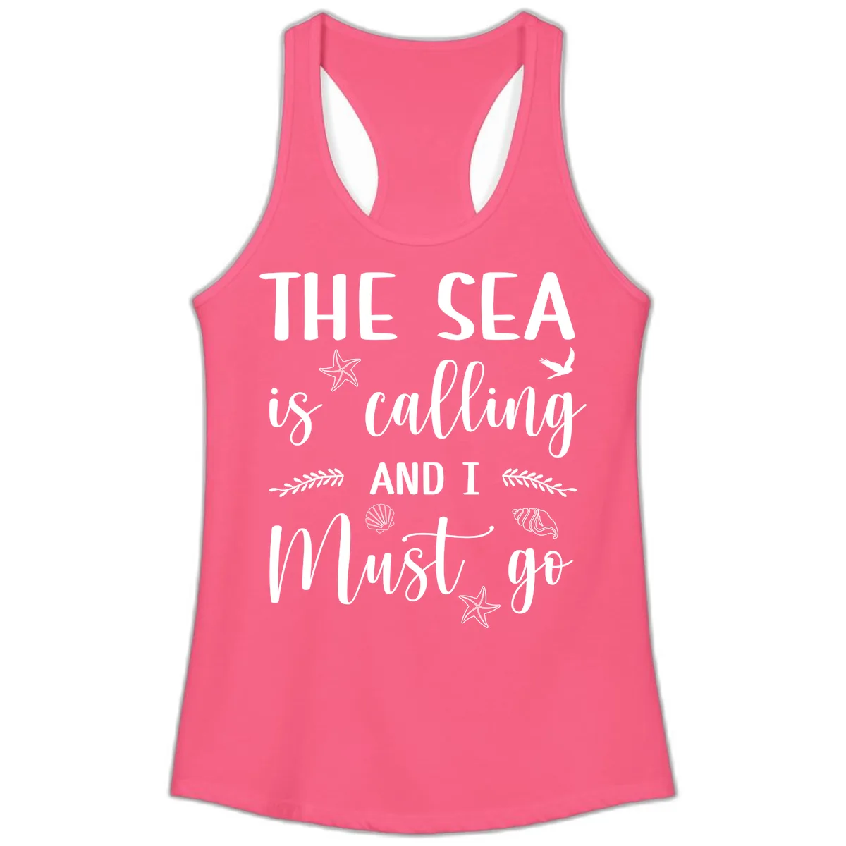 The Sea Is Calling Ladies Tank in Solid Hot Pink