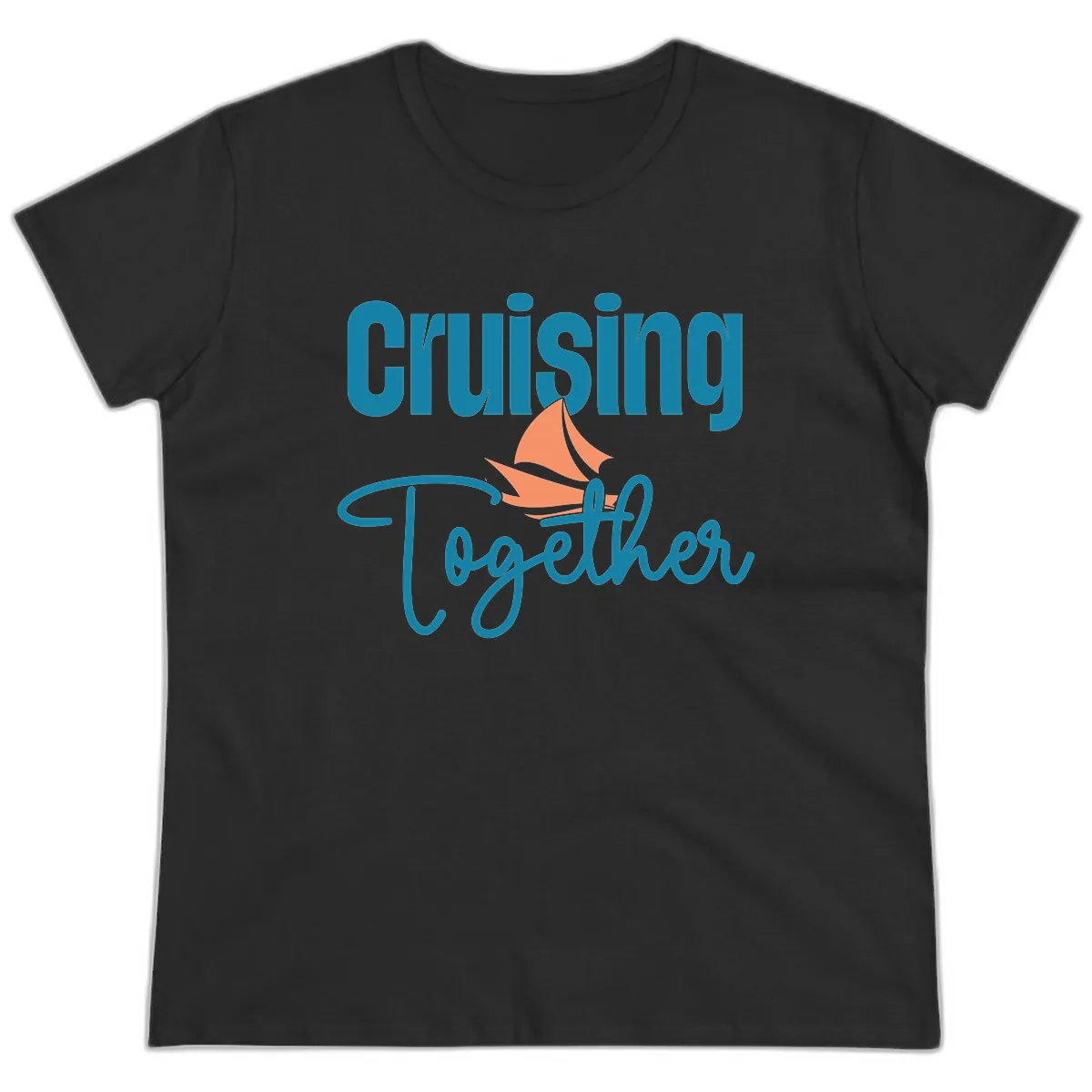 Cruising Together Sailboat Ladies Tee in Black