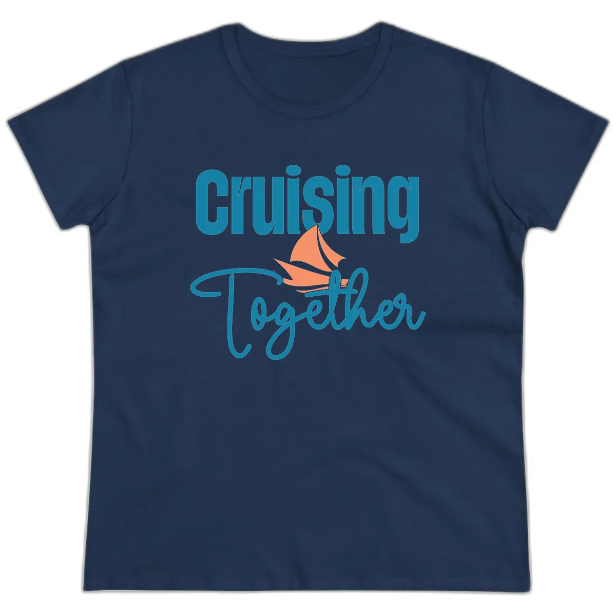 Cruising Together Sailboat Ladies Tee in Navy