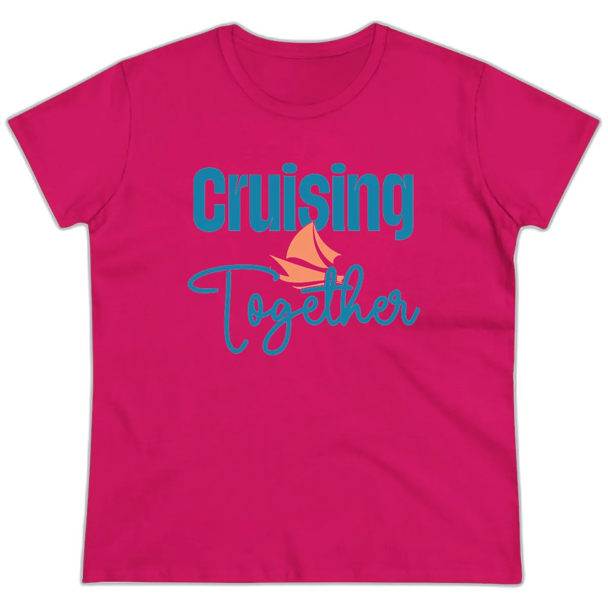 Cruising Together Sailboat Ladies Tee in Heliconia