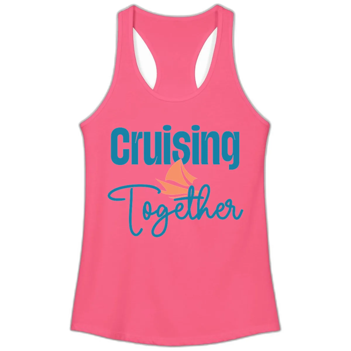 Cruising Together Sailboat Ladies Tank in Solid Hot Pink