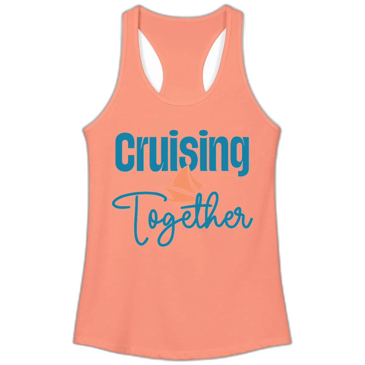 Cruising Together Sailboat Ladies Tank in Solid Light Orange