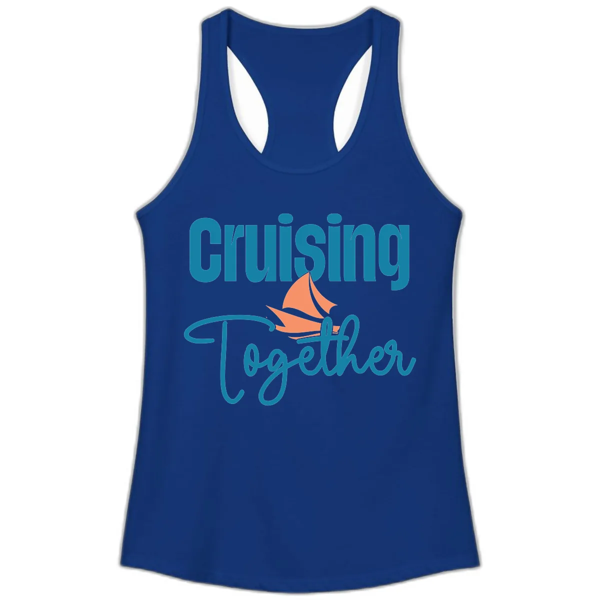 Cruising Together Sailboat Ladies Tank in Solid Royal