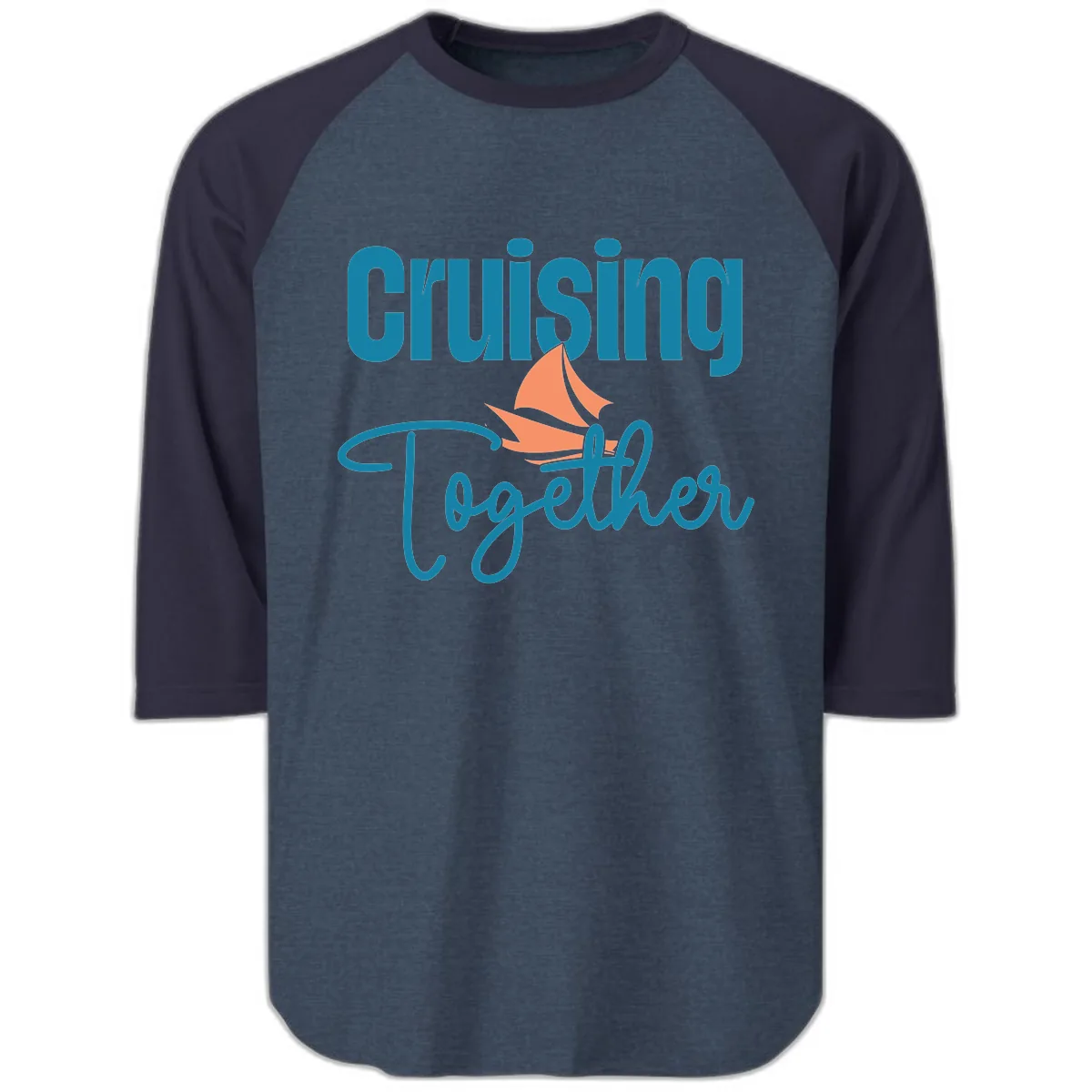 Cruising Together Sailboat Raglan 3/4 in Heather Denim Navy