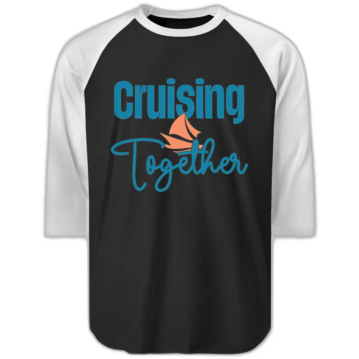 Cruising Together Sailboat Raglan 3/4 in Black White
