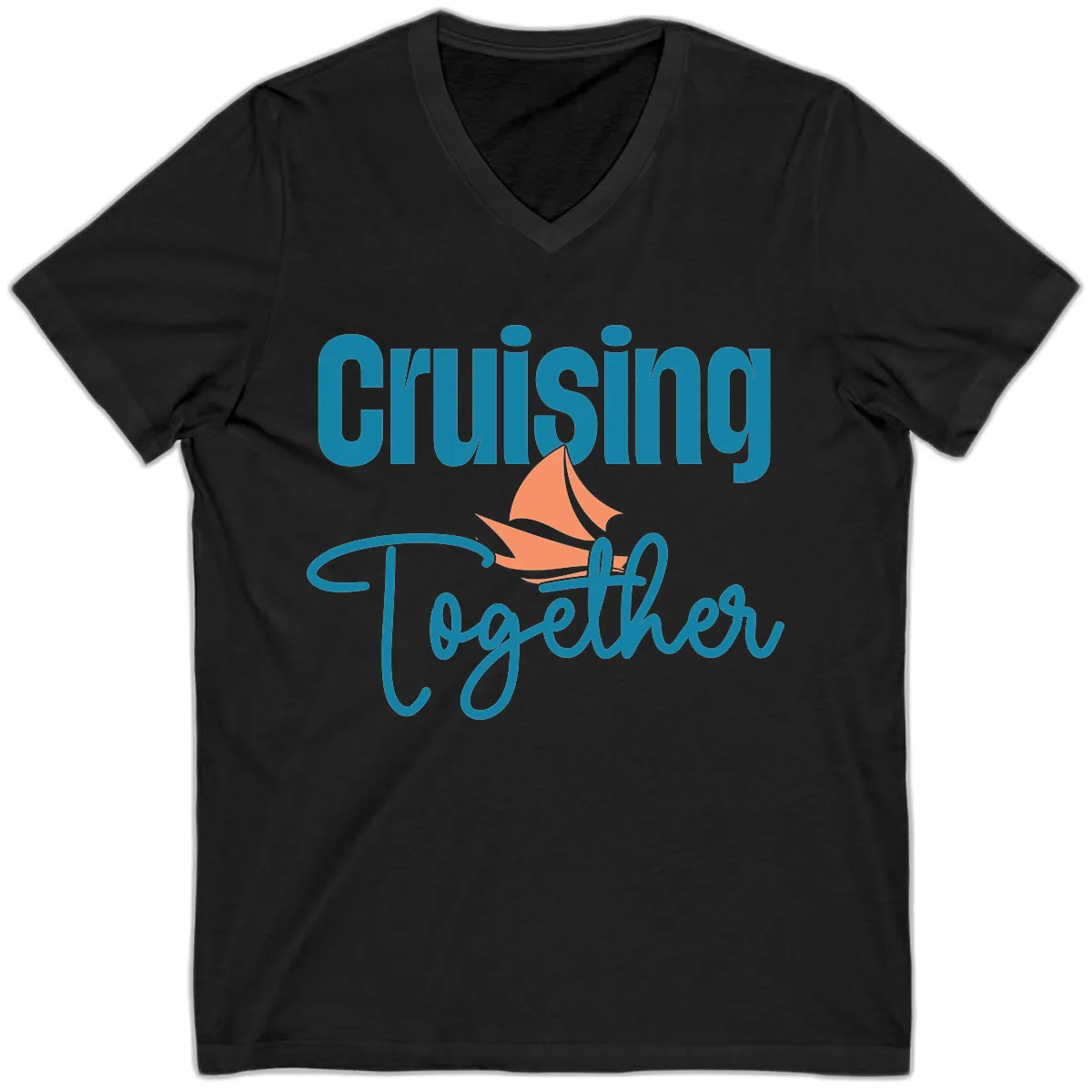 Cruising Together Sailboat V-Neck in Black