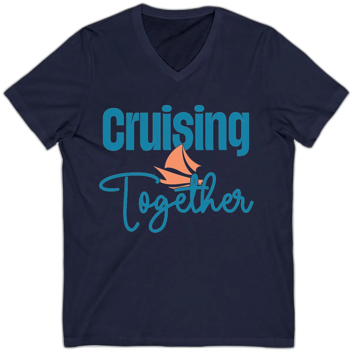 Cruising Together Sailboat V-Neck in Navy