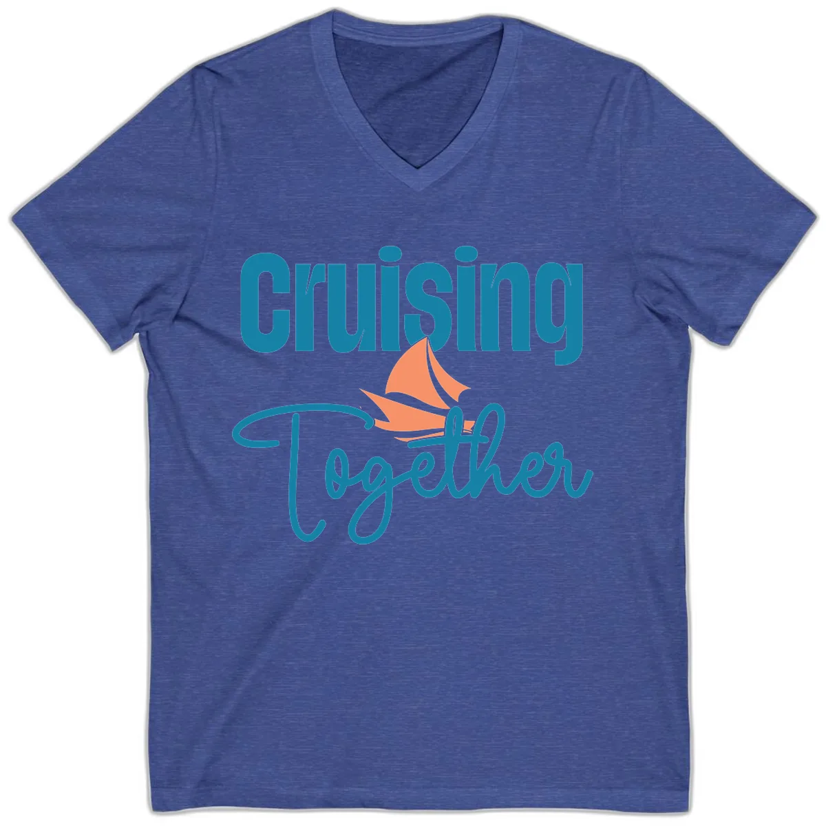Cruising Together Sailboat V-Neck in Heather True Royal