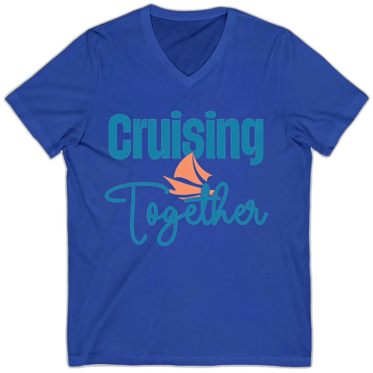 Cruising Together Sailboat V-Neck in True Royal