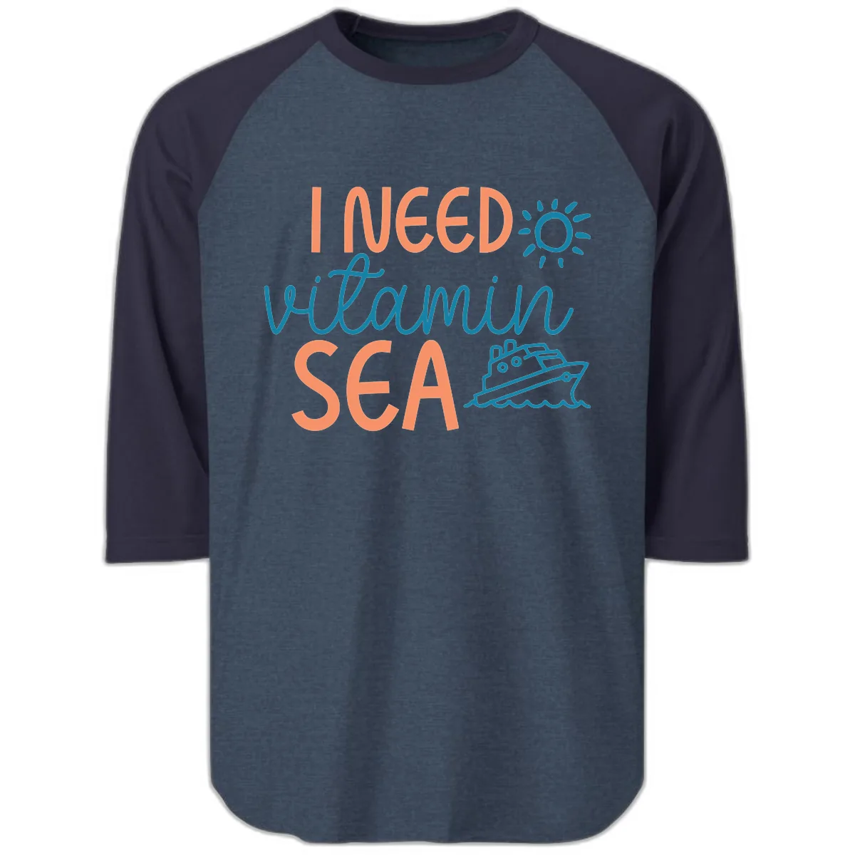 I Need Vitamin Sea Raglan 3/4 in Heather Denim Navy