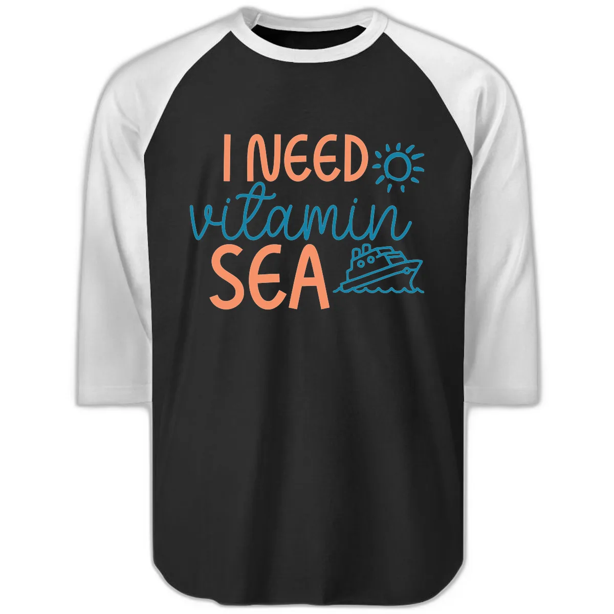 I Need Vitamin Sea Raglan 3/4 in Black White