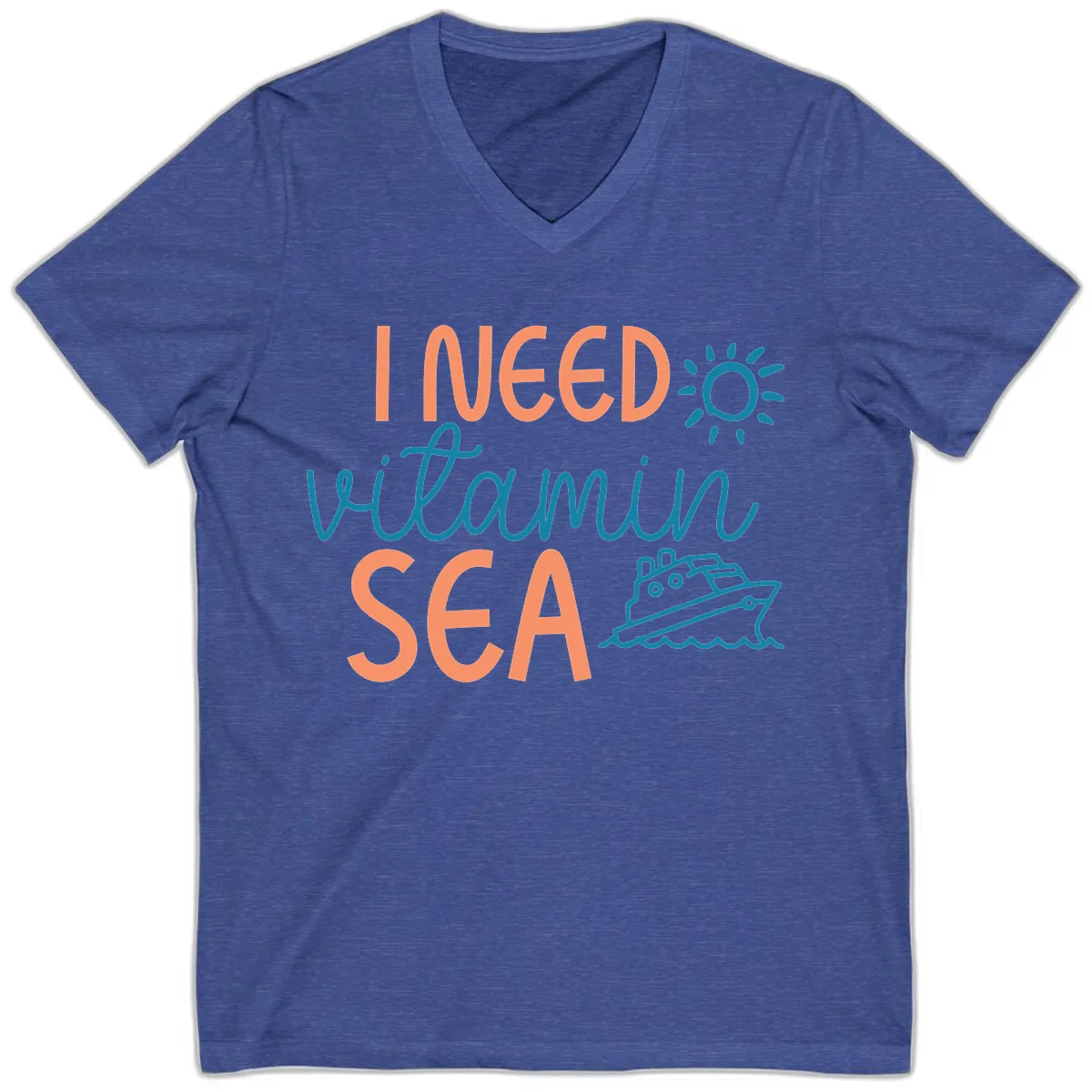I Need Vitamin Sea V-Neck in Heather True Royal