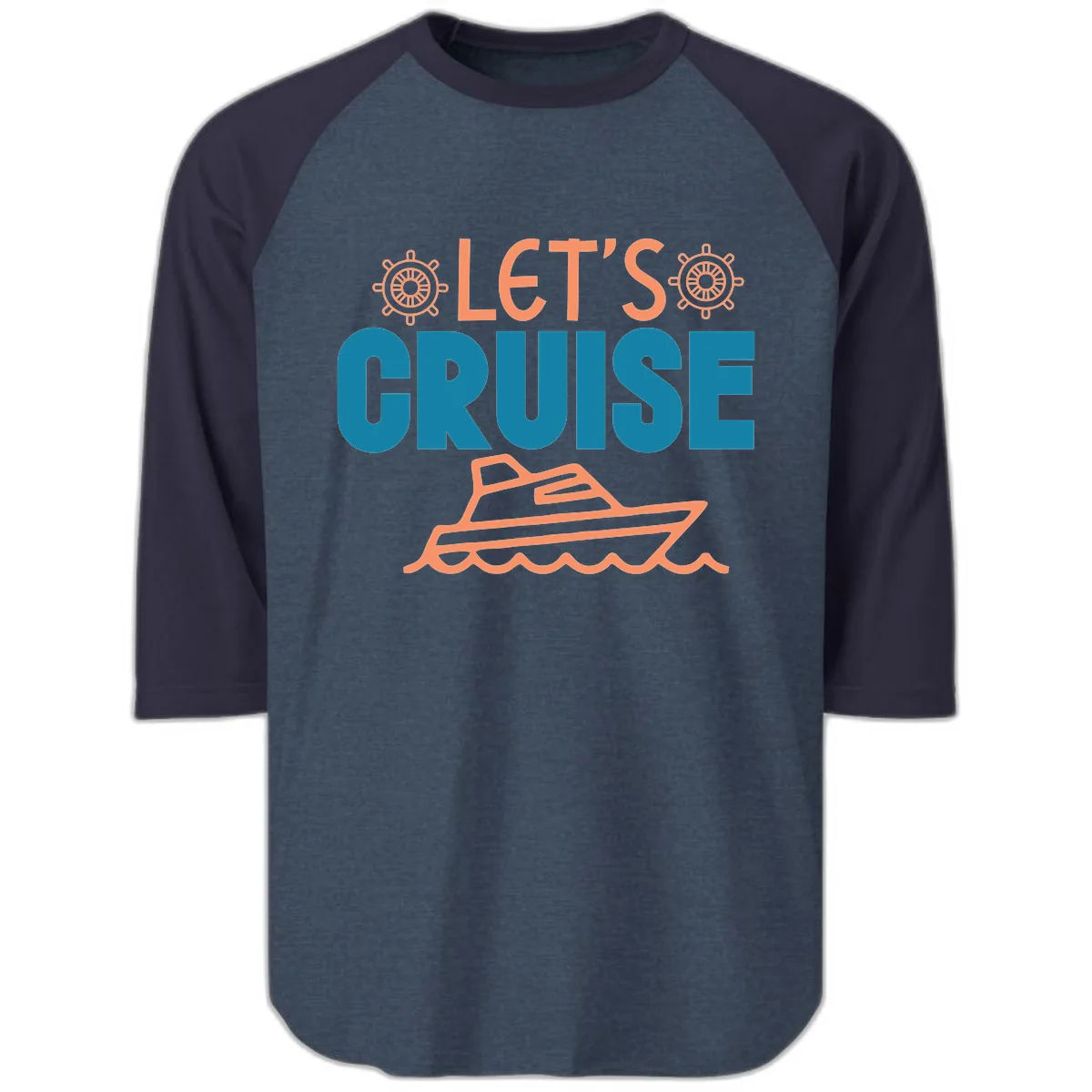 Let's Cruise Raglan 3/4 in Heather Denim Navy