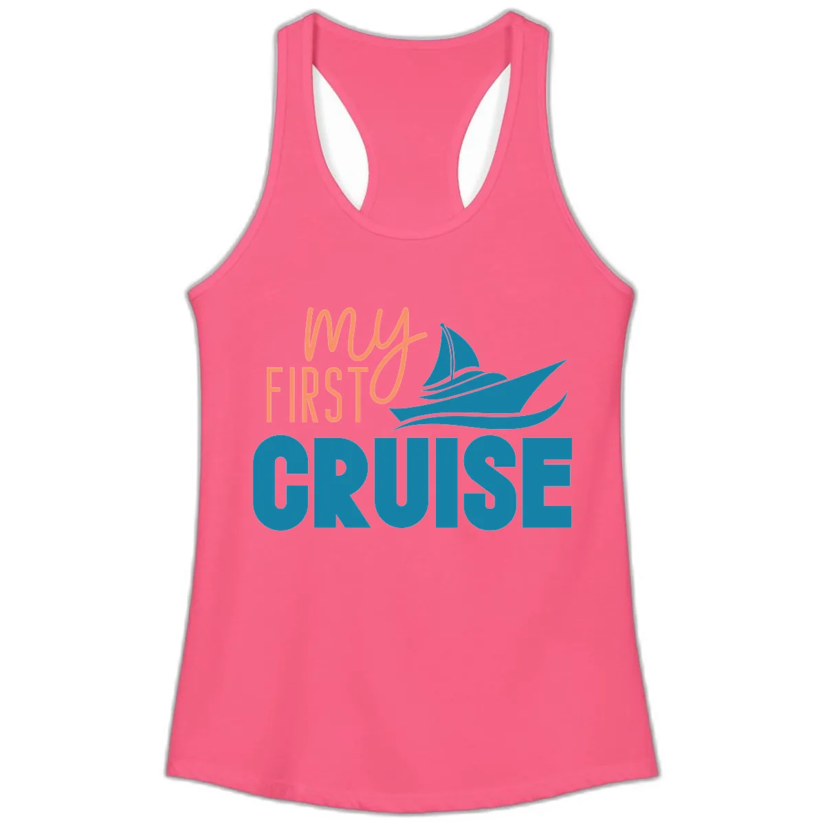 My First Cruise Ladies Tank in Solid Hot Pink