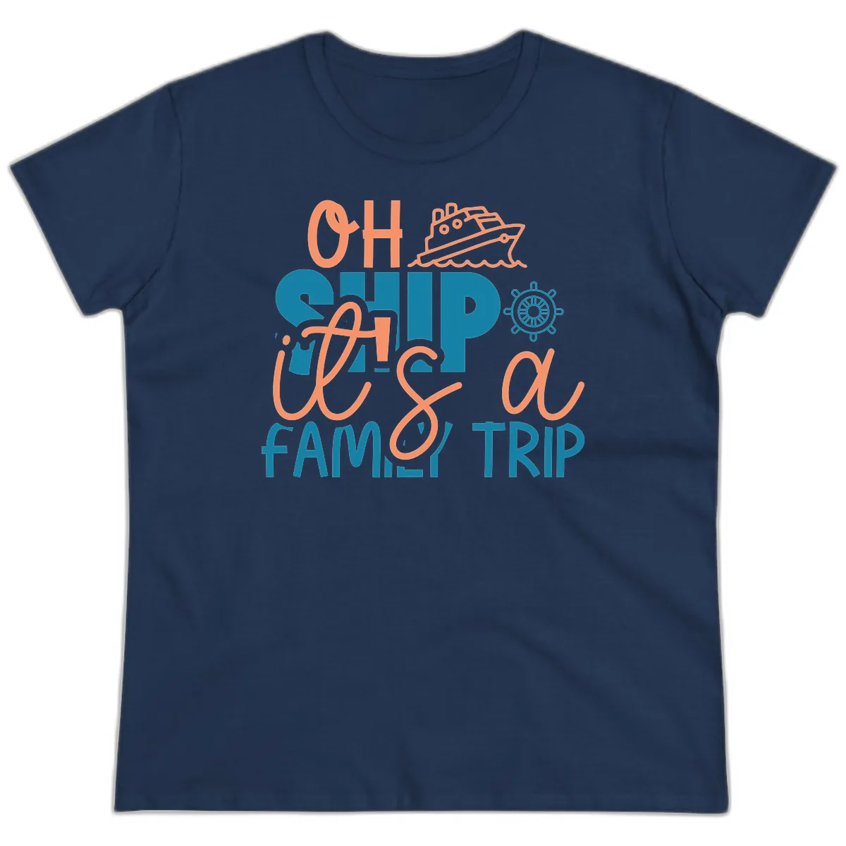 Oh Ship Family Cruise Trip Ladies Tee in Navy