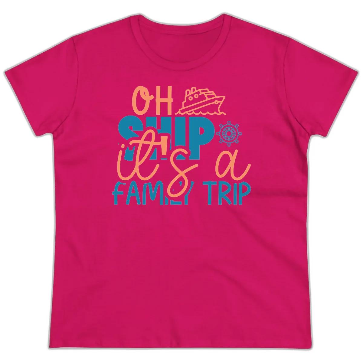 Oh Ship Family Cruise Trip Ladies Tee in Heliconia