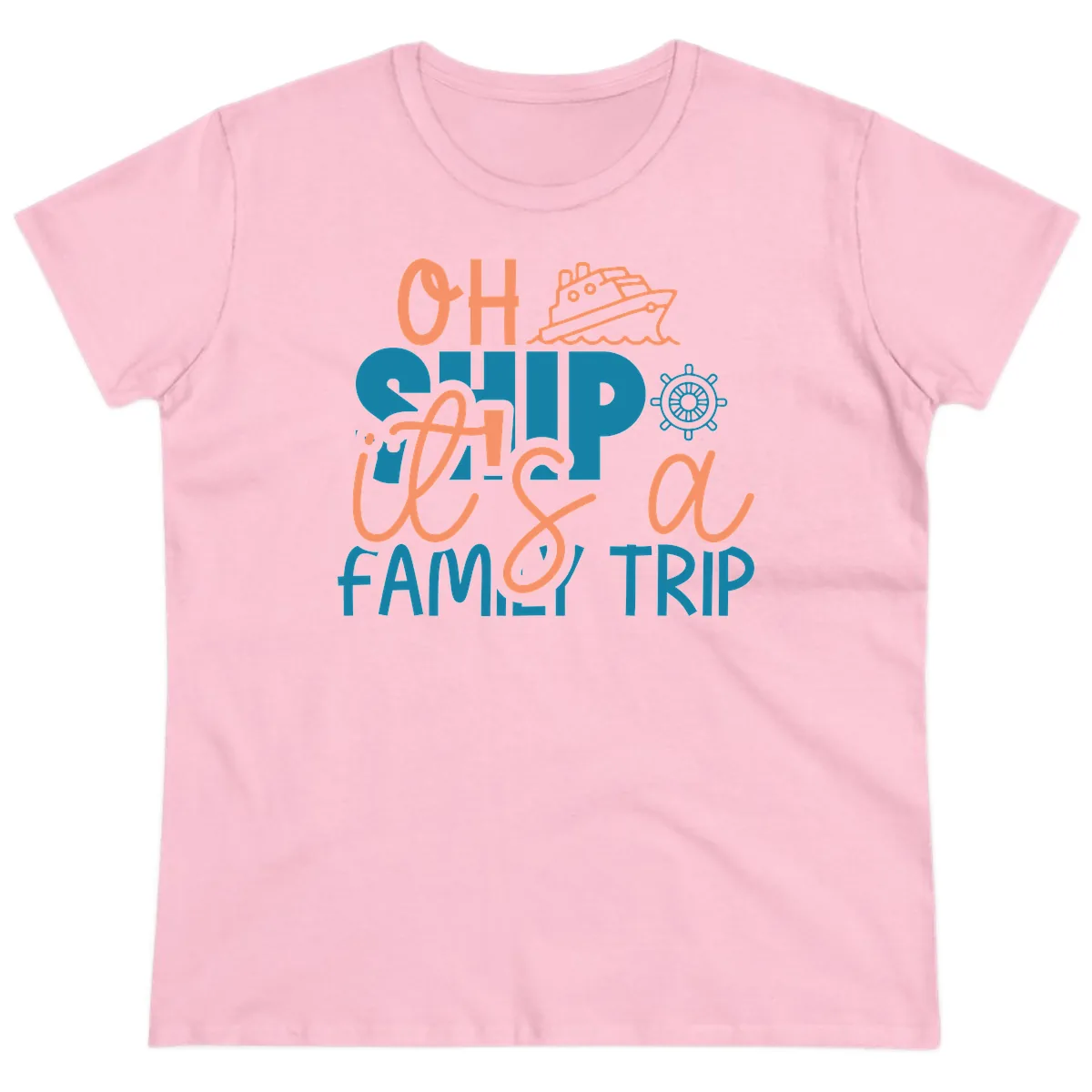 Oh Ship Family Cruise Trip Ladies Tee in Light Pink