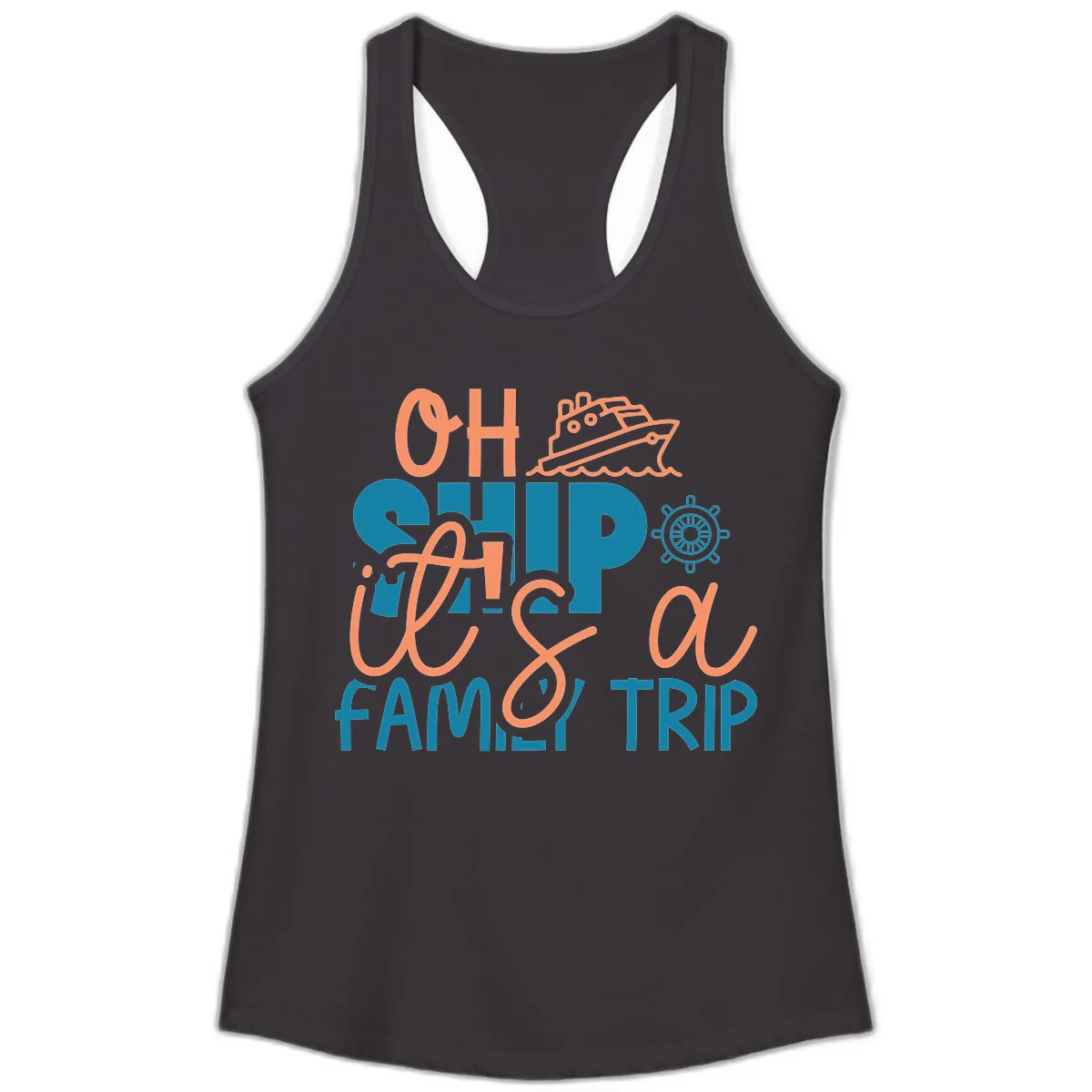 Oh Ship Family Cruise Trip Ladies Tank in Black