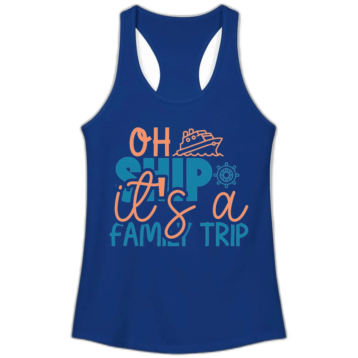 Oh Ship Family Cruise Trip Ladies Tank in Solid Royal