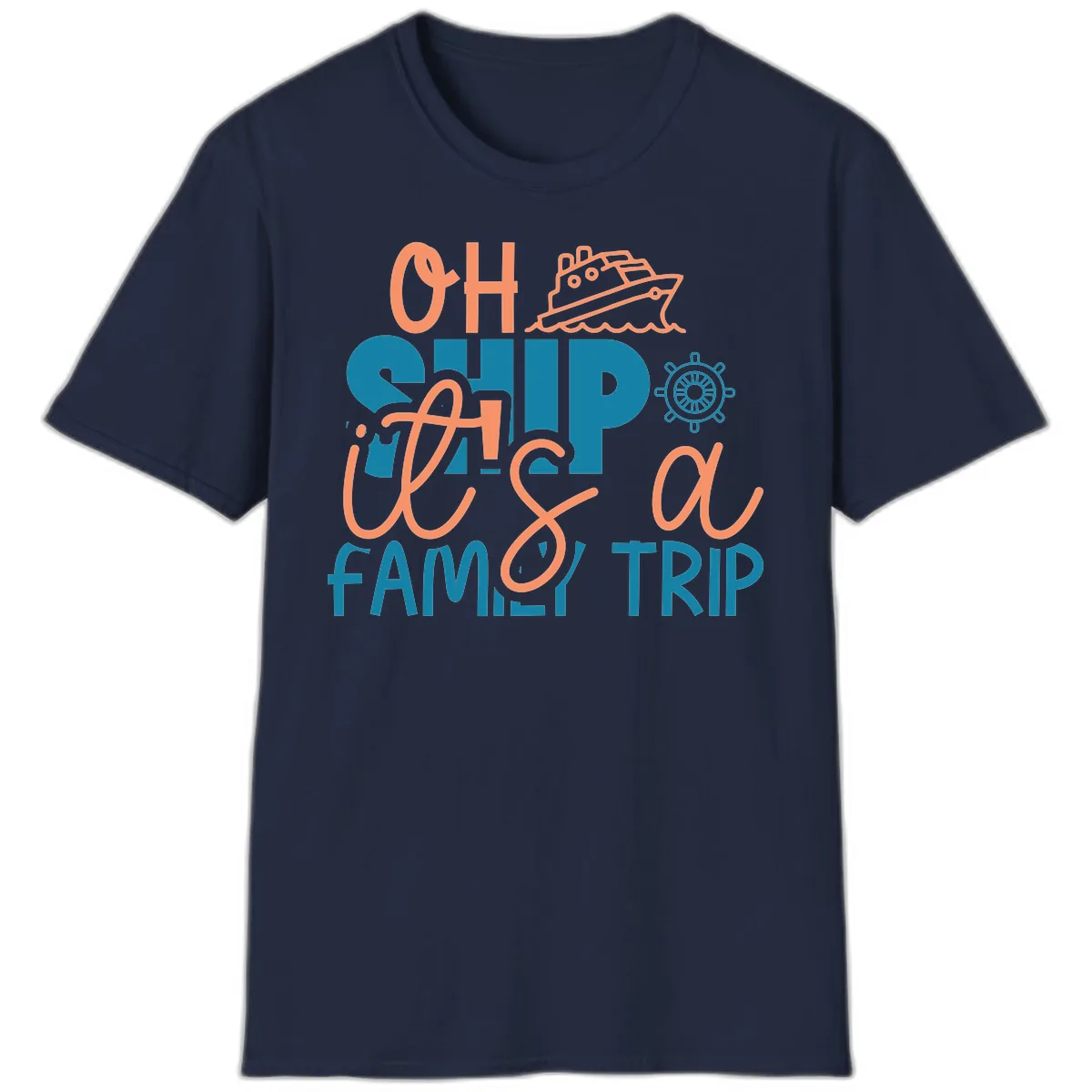 Oh Ship Family Cruise Trip T-Shirt in Navy