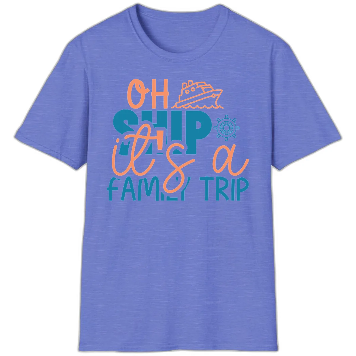 Oh Ship Family Cruise Trip T-Shirt in Heather Royal
